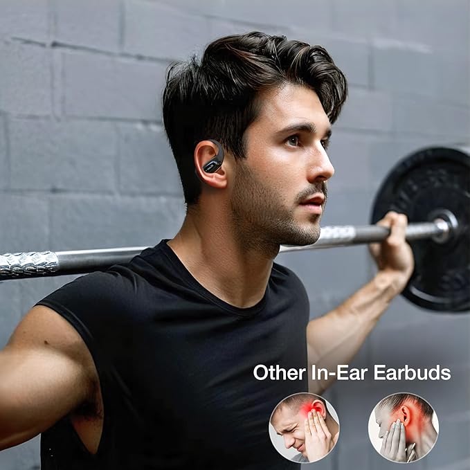 Open Ear Headphones OpenPro Earbuds- Bluetooth 5.4 Wireless Earbuds with Earhooks, Lightweight & Soft, 32H Playtime, Dual Mic Clear Call, IPX5 Sweat Resistant for Running Walking Workout