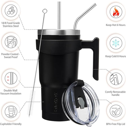 BJPKPK 20oz Tumbler With Handle Stainless Steel Insulated Tumbler Cups With Lid And Straw For Home, Office or Car,Black