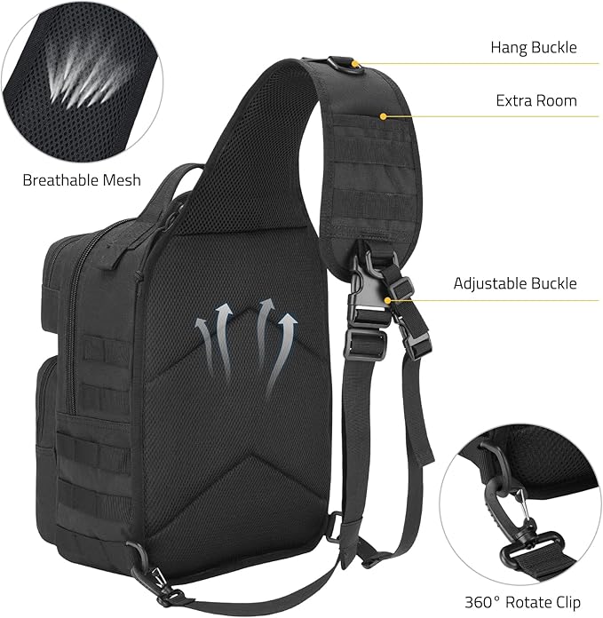 CVLIFE Tactical Sling Bag Backpack for Men Military Shoulder Sling Bag Molle Army Assault Detachable Tactical Bag with Bottle Holder Concealed Carry Daily Day Pack Work Bag for EDC Hiking, Black