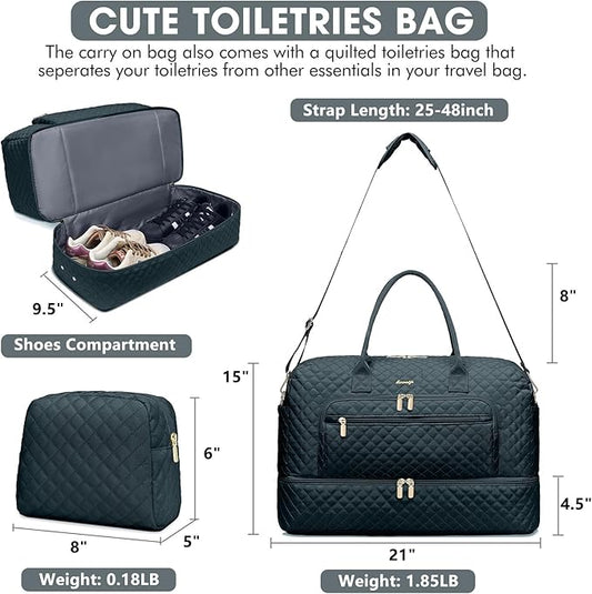 Travel Duffle Bag Weekender for Women - 38L Carry-On Overnight Bag Personal Item Bag with Shoe Compartment & Wet Pocket Weekend Tote Bags with Toiletry Bag Hospital Bags for Labor and Delivery