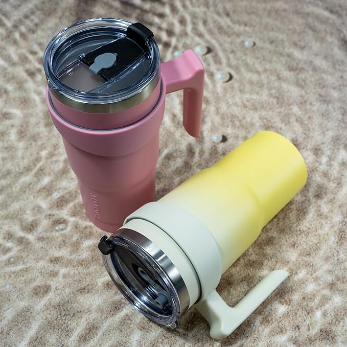 BJPKPK Tumbler With Handle And Straw Lid 20 oz Stainless Steel Insulated Coffee Tumbler Cups For Home, Office or Car,Lemon