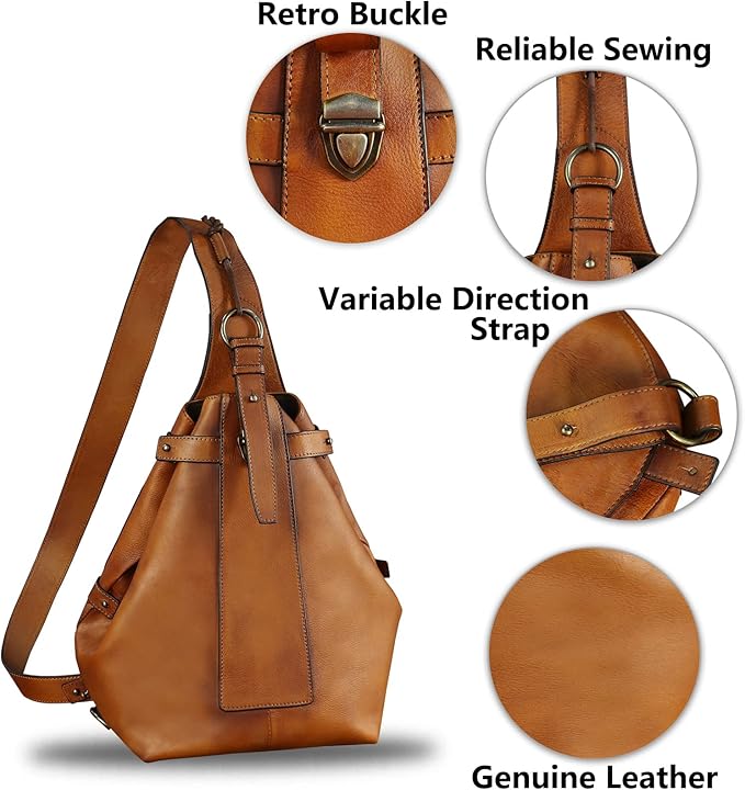 Genuine Leather Sling Bag for Men and Women Large Real Leather Sling Backpack Shoulder Crossbody Bag Chest Bags