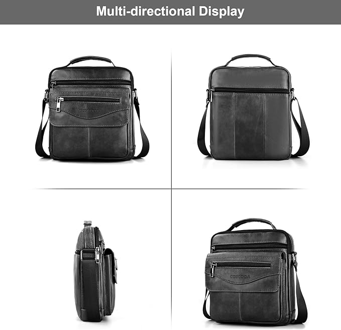 Men's Leather Crossbody Shoulder Bag - Messenger Satchel Travel Handbag