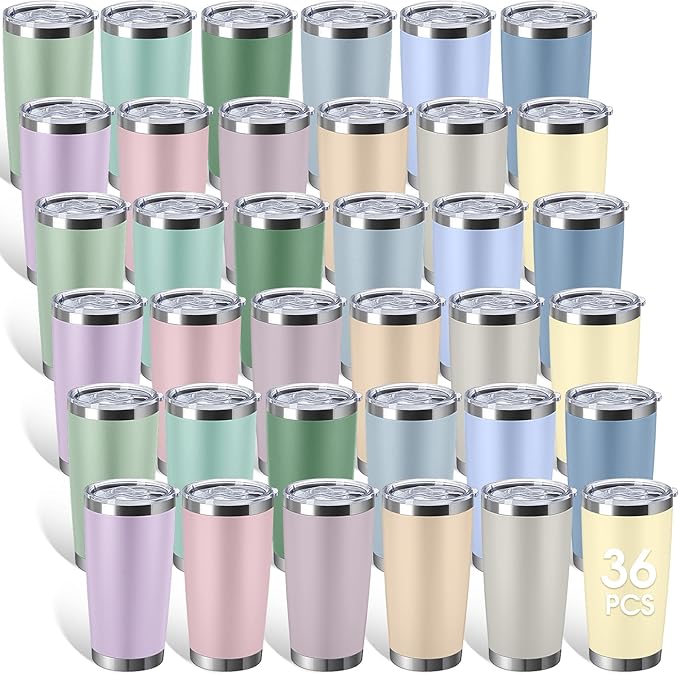 Sieral 36 Packs Stainless Steel Tumbler Bulk with Lid Vacuum Double Wall Insulated Travel Coffee Mug Powder Coated Tumbler Cup for Graduation Wedding Christmas Birthday Party(Matte Color, 20 oz)
