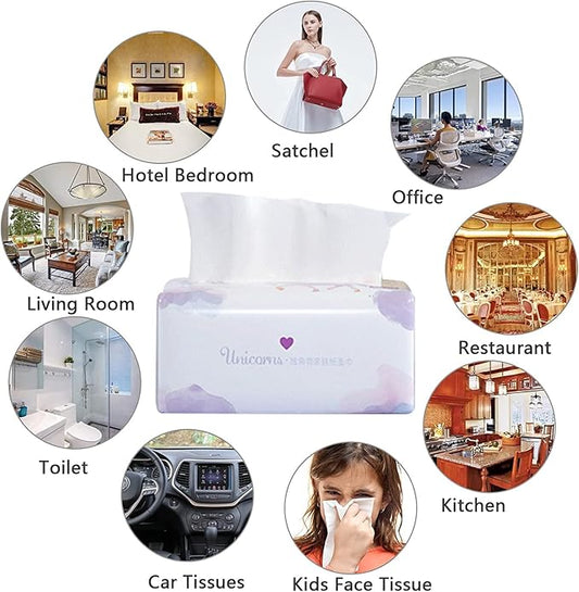 Pack of 10, Soft Small Facial Tissue, Toilet Paper, Disposable Napkin, Bag Cover NOT Box, White Facial Paper, Material Native Wood Pulp Fiber NOT COTTON, 4-Ply
