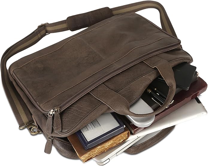 KomalC 16 Inch Leather briefcases Laptop Messenger Bags for Men and Women Best Office Satchel Bag