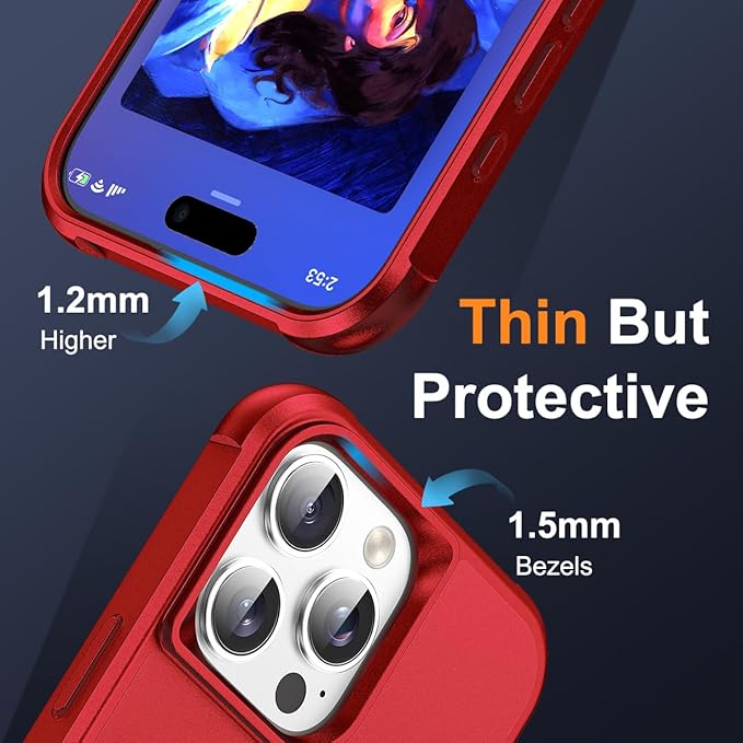 Compatible with iPhone 16 Pro Max Case with Invisible Magnetic O-Ring Stand Military-Grade Case for iPhone 16 ProMax 6.9" [Compatible with Mag-Safe][Great Grip Feeling], Red