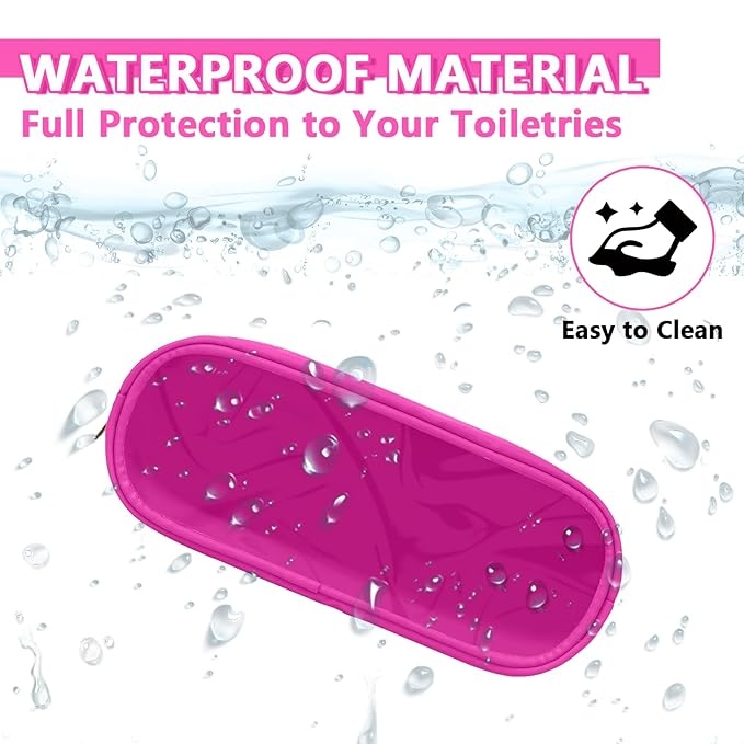 Clear Small Pencil Pouch Makeup Bag for Purse,Nylon&PVC Pencil Case Waterproof Makeup Brush Holder with Zipper,Preppy Transparent Pen Bag Travel Cosmetic Bag for Women Office(Slim-Hot Pink)