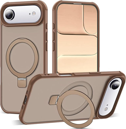 Compatible with iPhone 17 Air Case with Invisible Magnetic O-Ring Stand Military-Grade Translucent Phone Case for iPhone 17 Air 6.5" [Compatible with Mag-Safe][Great Grip Feeling],Desert Brown