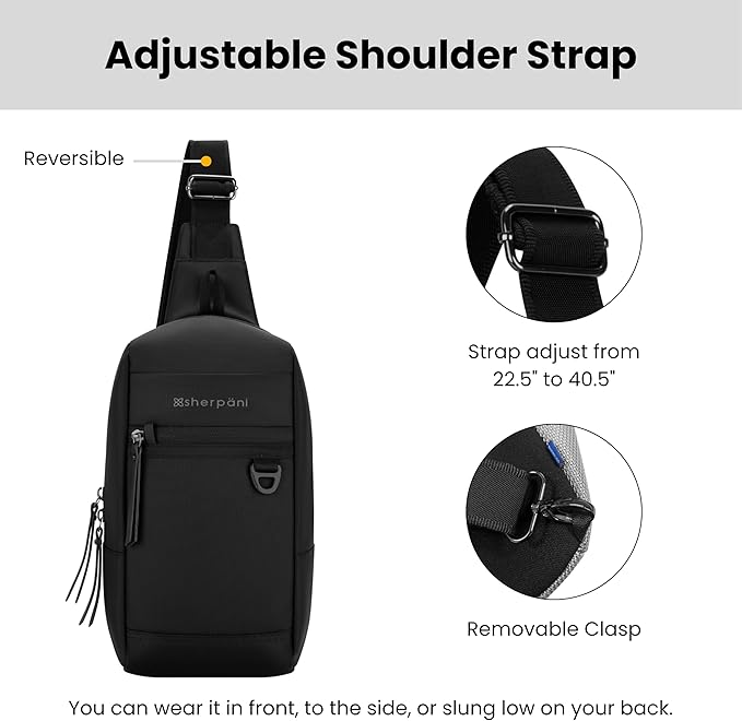 Sherpani Metro, Anti Theft Sling Bag, Sling Backpack, 5L Travel Bag, Shoulder Chest Purse, Crossbody Backpack for Women, Metal Hardware, Travel Gift (Carbon Pro)