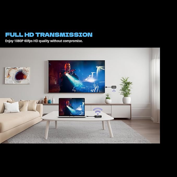 Wireless HDMI Transmitter and Receiver, Wireless Extender for Streaming Video/Audio to TV/Monitor/Projector from PC/Camera/Laptop, AirLink Dongle, to HDMI Display Adapter