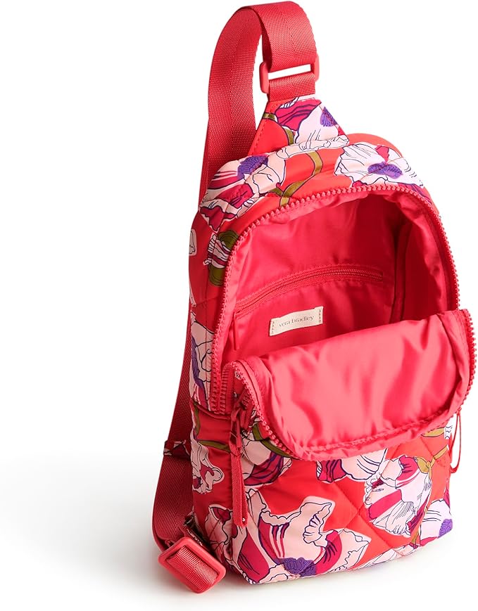 Vera Bradley Women's Featherweight Lorman Sling Backpack Bag, Swirling Poppies, One Size