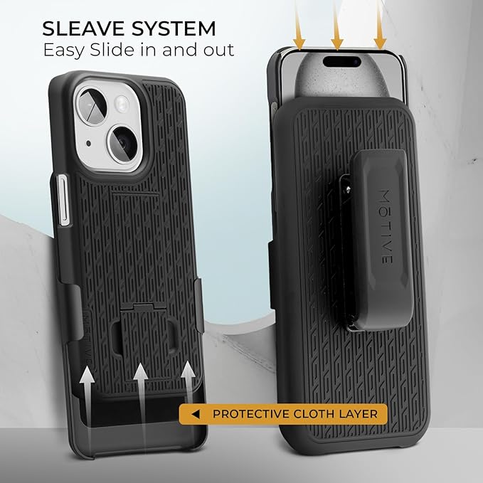 MOTIVE for iPhone 15 Plus Case with Belt Clip, Shell Holster Combo for Apple iPhone 15 Plus Holster, Slim Rugged Case, Drop Shockproof Protective Cover & Kickstand, 6.7 inch | Black