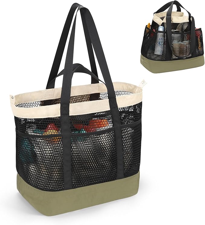 Mesh Beach Bag, Extra Large Beach Bags for Women, Lightweight Foldable Sandproof Tote Bag for Family & Vacation