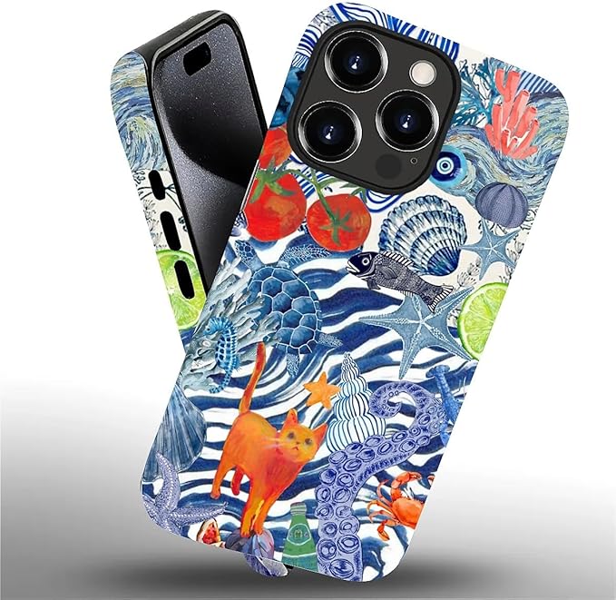 Case for iPhone 15 Pro Max,Leopard Cherry Shell Aesthetics for Woman Men Full Body Protective Cover Shockproof 2 in 1 Silicone + Hard PC Case for iPhone 15 Pro Max