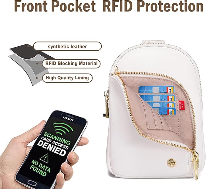 INICAT RFID Blocking Sling Bag Leather Crossbody Bags for Women Fanny Pack Cross Body for Woman Chest Bag for Travel 1.9L