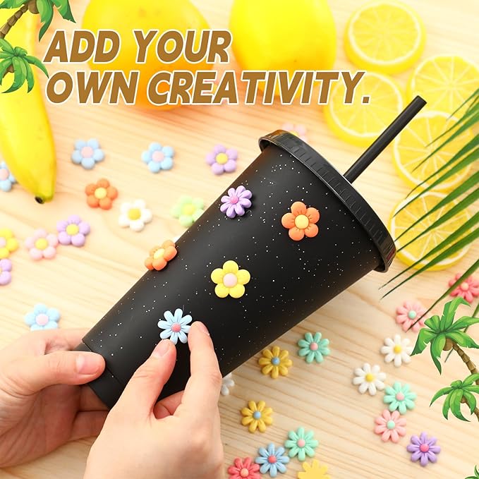 Honeydak 60 Pack Tumbler with Straw and Lid Bulk Glitter Plastic Cups Water Bottle Iced Coffee Travel Mug Reusable Party Favor Cups for Birthdays travel 24-27 oz (Black)