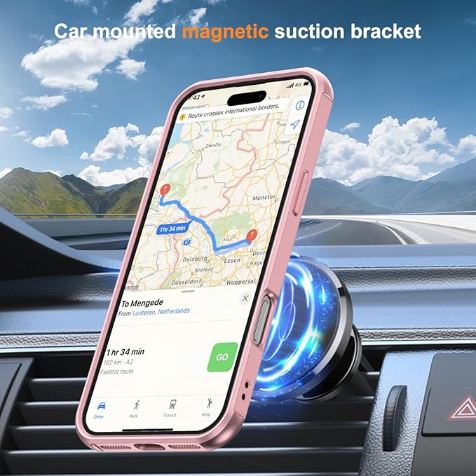 Compatible with iPhone 17 Pro Max Case with Invisible Magnetic O-Ring Stand Military-Grade Phone Case for iPhone 17 ProMax 6.9" [Compatible with Mag-Safe][Great Grip Feeling], Rose Gold