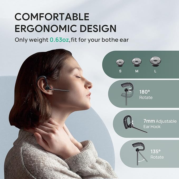 Yealink Bluetooth Headset BH71,Wireless Bluetooth Earpiece with 4 Noise Canceling Microphones,Teams&Zoom Certified,Mute Function,Connect to Cell Phone/Laptops,No Dongle