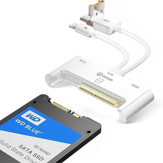 SATA to USB Adapter, Lightning/USB C/USB 3.1 to SATA III Hard Drive Adapter 3-in-1 USB OTG Adapter with USB 3.1 Port and Typr-C Port Compatible with SSD/HDD Data Transfer (Hard Drive 3-in-1 USB Hub)