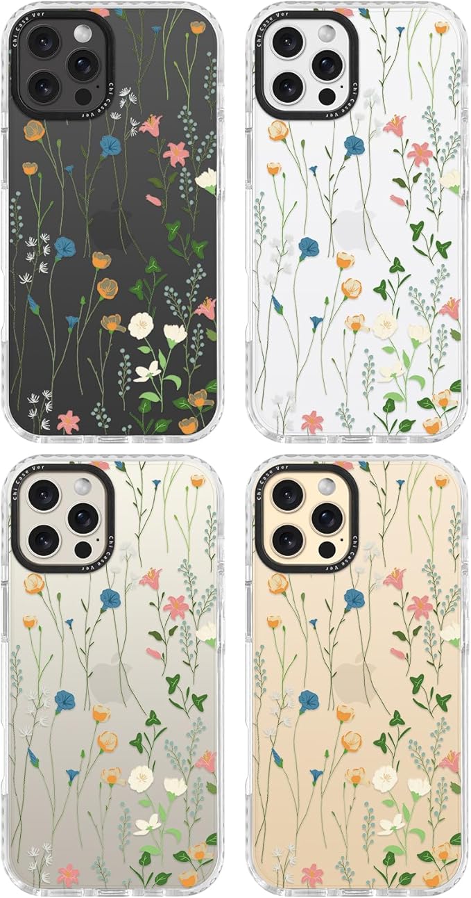 for iPhone 16 Pro Case, Delicate Wildflower Pattern, Military-Grade Drop Protection, Cute Soft Slim TPU Protective Cover with Camera Lens Protection for Women & Girls