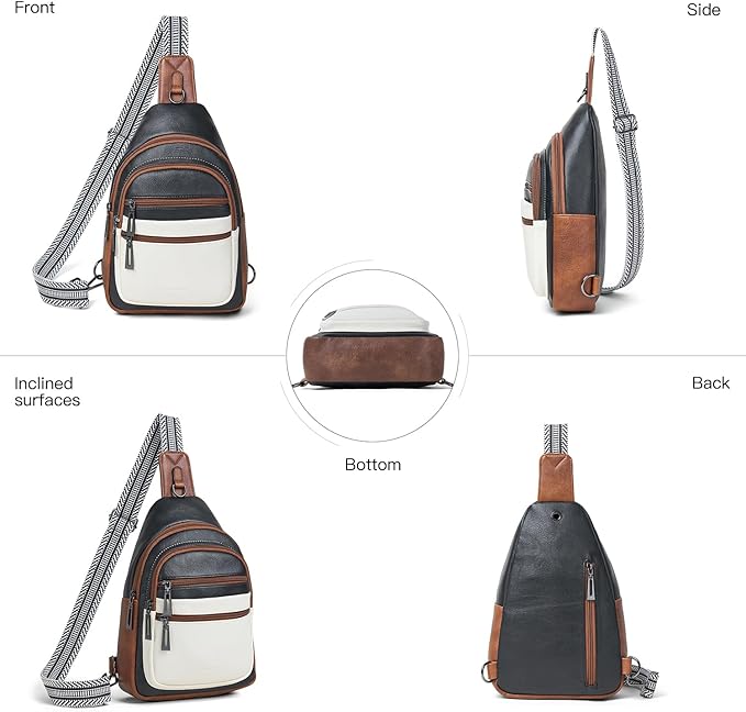 Sling Bag for Women Crossbody Bag Fanny Pack Cross Body Sling Purse Vegan Leather Trendy Travel Purse Black/White/Brown