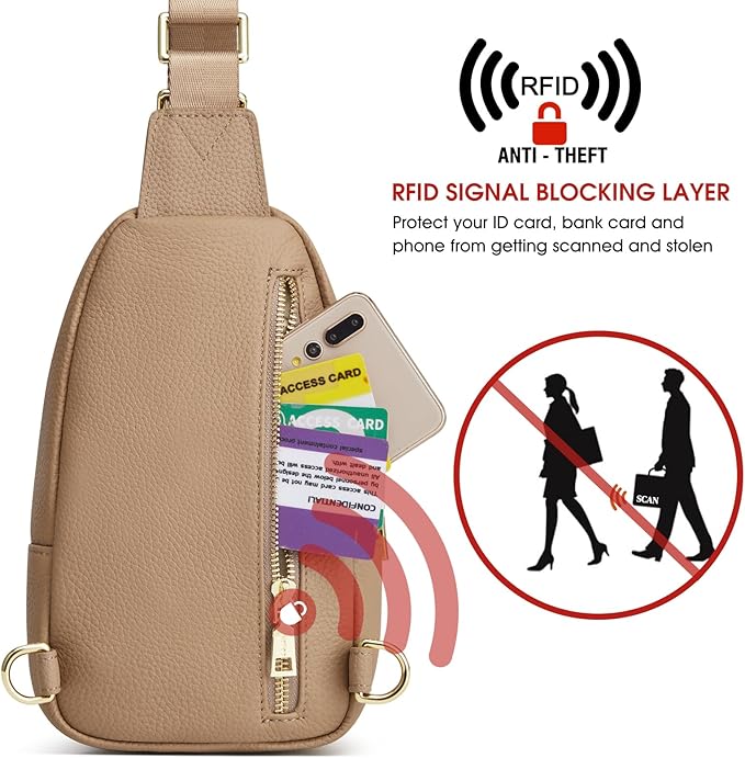 Kattee Sling Crossbody Bag for Women, Leather Fanny Pack Crossbody Sling Bags, RFID Purse Chest Bag Small Daypack for Women