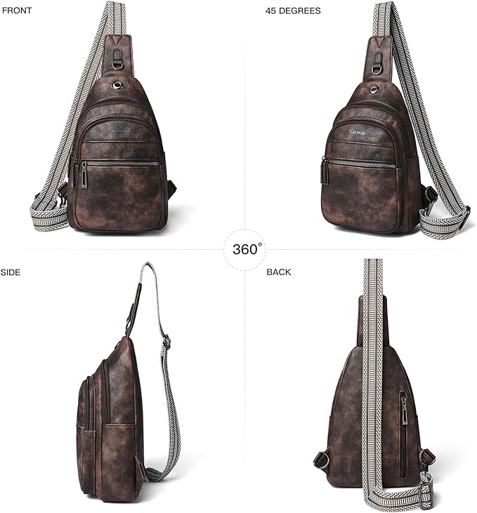 7L Sling Bag For Women Faux Leather Anti Theft Small Casual Daypack Backpack Fanny Pack Crossbody Chest Bags Purse Waterproof Coffee Color