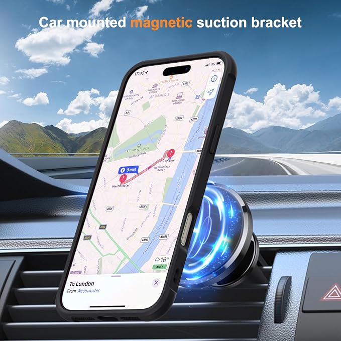 Compatible with iPhone 16 Pro Max Case with Invisible Magnetic O-Ring Stand Military-Grade Translucent Case for iPhone 16 ProMax 6.9" [Compatible with Mag-Safe][Great Grip Feeling], Black