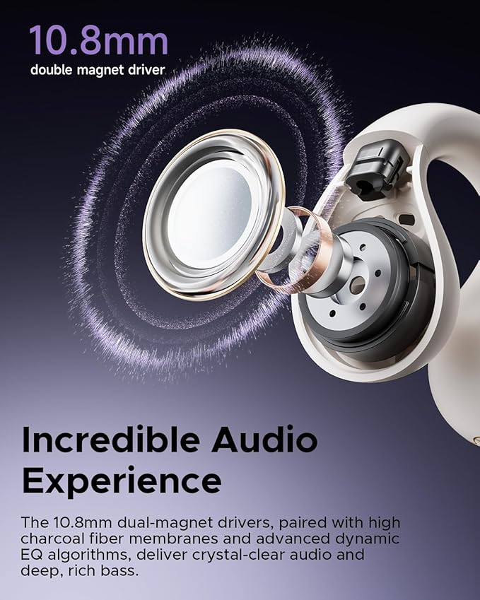 truefree B1 Open-Ear Wireless Earbuds, Bluetooth 5.4 Headphones with Spatial Audio, Ultra-Light Clip-On Fit, 25H Battery, Fast Charging, Multipoint Connection, App Customization, Workouts, Commute