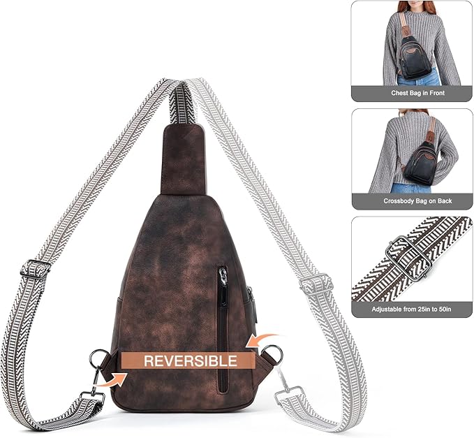 Crossbody Sling Bag for Women Men Anti Theft Cross Body Fanny Pack Belt Bag Purse Gifts for Women Faux Leather, Coffee