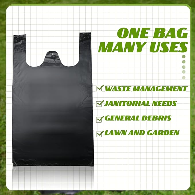 Kisston 400 Count Jumbo Size Plastic T Shirt Bags with Handles, 35 Mic, XX Large Plain Plastic T Shirt Grocery Bags, Thick and Heavy Duty (Black,32" x 19")