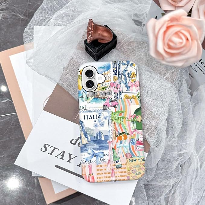 DAIZAG Case Compatible with iPhone 16 Plus,Fit Shockproof Cover for Women Girls,Bow Beach Landscape Collage Coastal