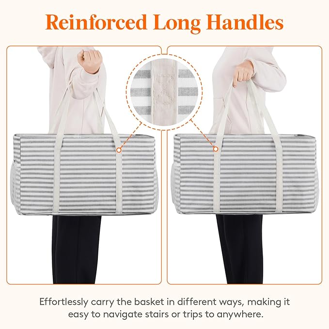 Lifewit Extra Large Tote Bag, Reusable Grocery Bags with Metal Wire Frame and Handles, Standing Utility Foldable Shopping Bags for Storage, Picnics, Beach, Pool, Laundry, Car, Camping, 1 Pack, Grey