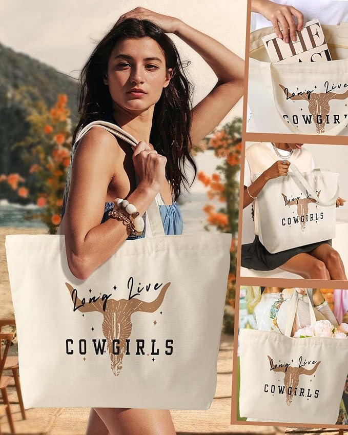 Large Tote Bag for Women - Canvas Tote Bag with Zipper Aesthetic Reusable Shoulder Bag for Gym, Travel, Work