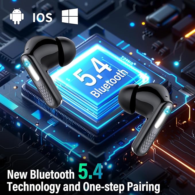 Wireless Earbuds, Bluetooth 5.4 Headphones with Multifunction Touch Screen, 48H Deep Bass Stereo Ear Buds, ANC/ENC Noise Cancelling, Transparency Mode, IPX7 Bluetooth Earbuds, 5 EQ Modes, Black