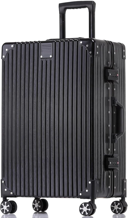 HotWay 24 Inch Checked in Luggage with Aluminum Frame,PC Hard Shell Suitcase with Spinner Wheels and TSA Lock, Large Suitcase for Travel, Black