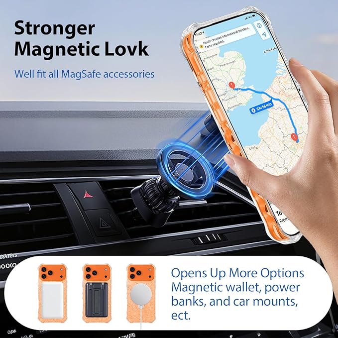 Magnetic for iPhone 17 Pro Max Case with Invisible Stand, Compatible with MagSafe, Clear Bling Sparkle Shockproof Slim Anti-Slip Military Drop Protection Hard Phone Case 6.9" Glitter Silver