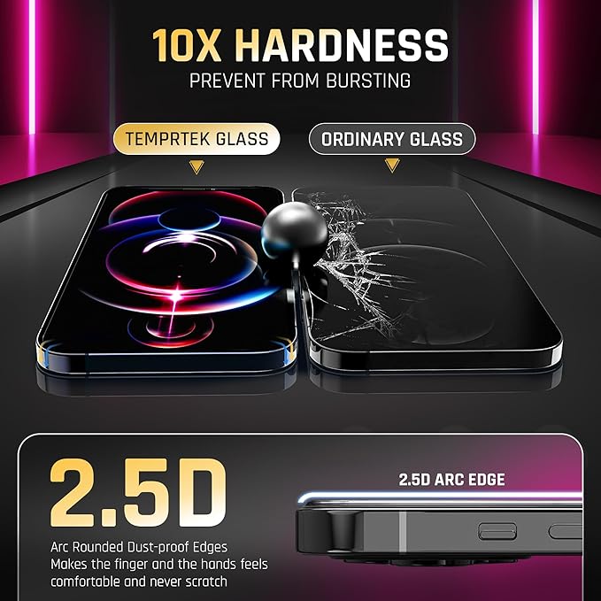 TEMPRTEK+[3+3 Pack for iPhone 14 Pro Screen/Camera Protector 6.1" Tempered Glass [Case Friendly] Anti Scratch/Fingerprint [Full Coverage] 9H+ Hardness