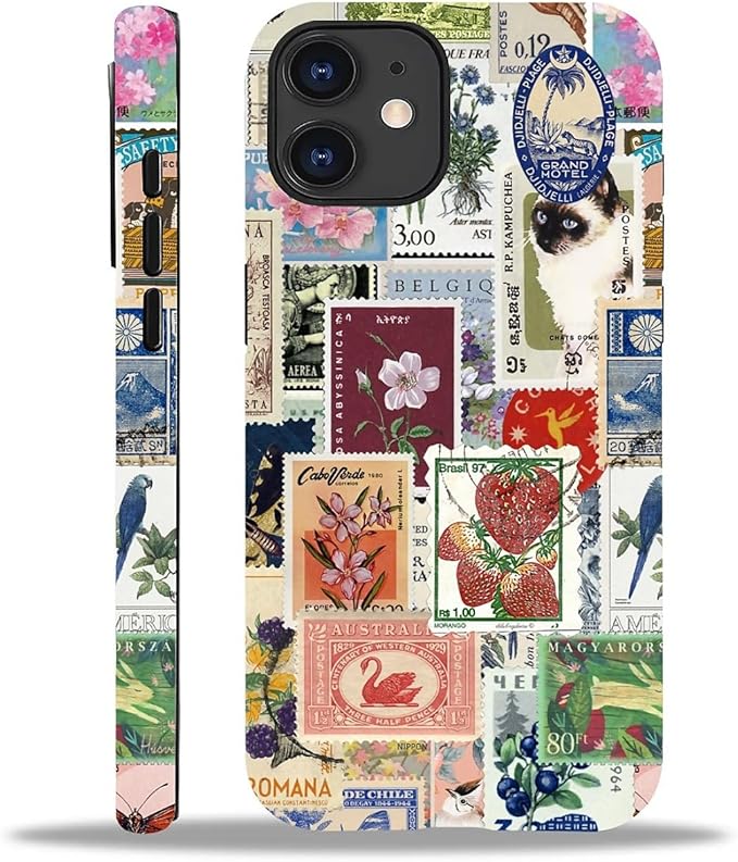 Case for iPhone 11,Vintage Stamp Collage for Woman Men Full Body Protective Cover Shockproof 2 in 1 Silicone + Hard PC Case for iPhone 11