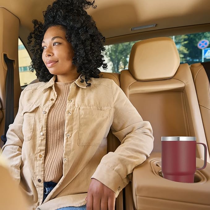 VEGOND 20 oz Tumbler Bulk with Handle Lid and Straw, Stainless Steel Insulated Travel Coffee Mug Set, Spill Proof Double Wall Metal Tumblers Cups, Wine Red 12 Pack