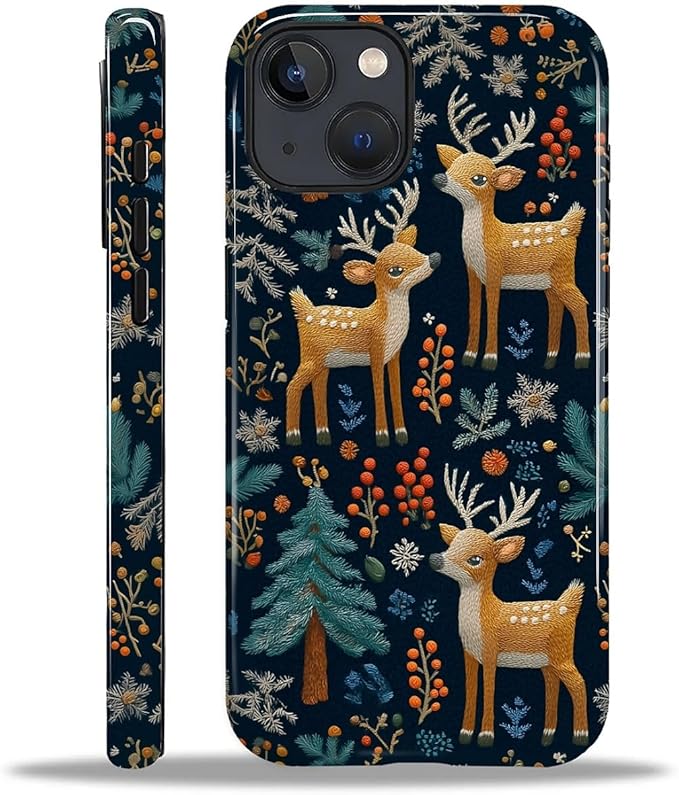 Case for iPhone 13 iPhone 14 Case,Cute Christmas Reindeer Design - Hybrid Dual Protection Silicone + Hard PC Shockproof Full Body Cover Slim Anti-Scratch Protective Case for Men Women