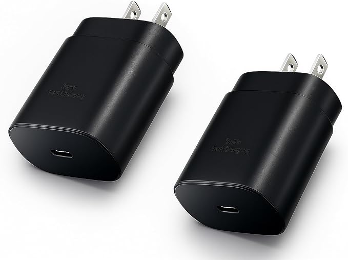 USB C Charger Block, 25W USBC Fast Charging Adapter Power Cube Wall Charger Plug for Samsung Galaxy S25/S24 Ultra/S23/S22/S21/S20/Z Fold 3/4/5/Note20, iPhone 16/15 Pro Max (Black, 2 Pack)