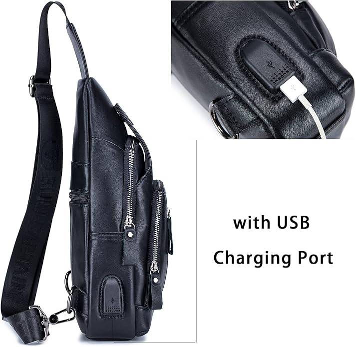 LUKZIJAES Genuine Leather Sling Bag for Men