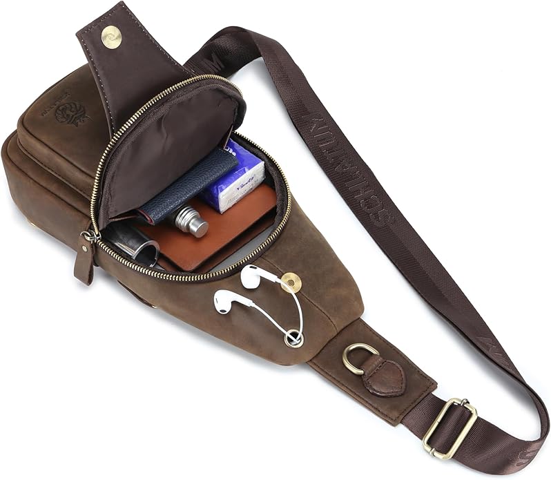 LUKZIJAES Genuine Leather Sling Bag for Men