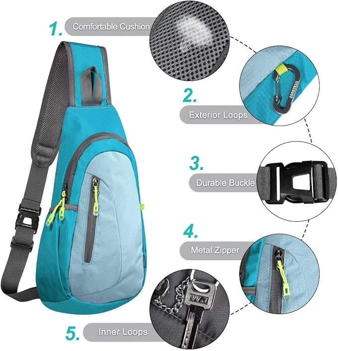 TITECOUGO Small Sling Bag, Lightweight Crossbody Backpack for Men Women, Shoulder Bag for Sports and Outdoor