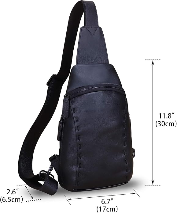 LRTO Genuine Leather Silng Bag for Women and Men Vintage Real Leather Sling Backpack Shoulder Crossbody Bag Chest Purse