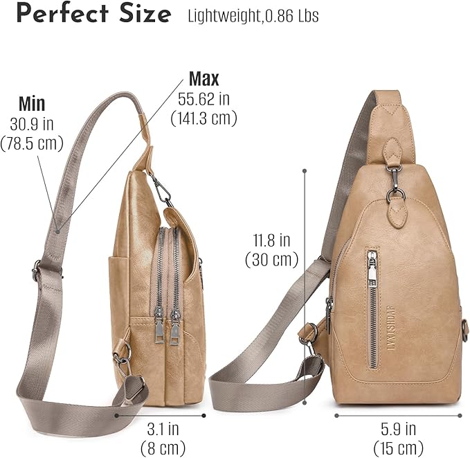 Small Sling Bag for Women - in Vegan Leather Versatile Fanny Pack, Crossbody Bags for Women with Adjustable Guitar Belt Suitable, Khaki