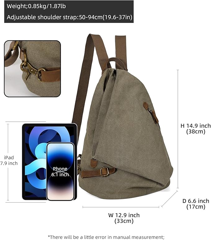 KL928 Canvas Vintage Backpack – Large Casual Daypack Outdoor Travel Rucksack Hiking Backpacks for Men Women