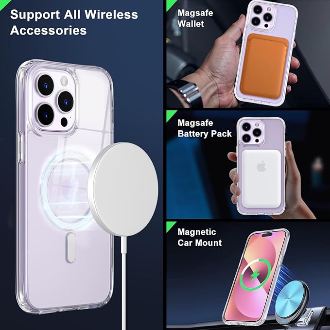 MOCCA Strong Magnetic for iPhone 14 Pro Max Case [Compatible with Magsafe] [10FT Military Grade Protective] Slim Shockproof Case for iPhone 14 Pro Max 6.7" -Clear